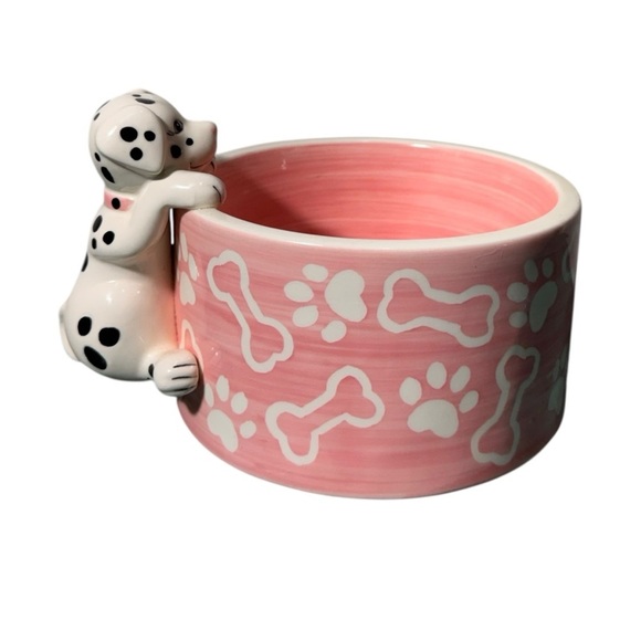 Other - Ceramic Pink Pet Feeding Water Bowl Dalmatian